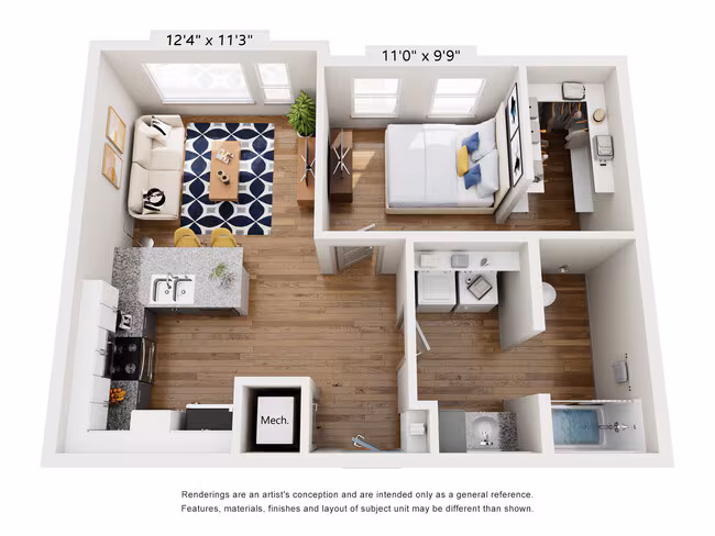 1 Bedroom 1 Bath 105 floor plan